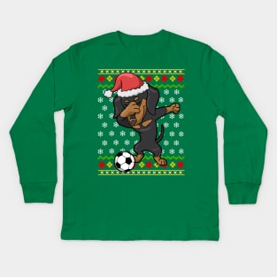 Soccer Dabbing Dachshund Dog Ugly Christmas Sweater Kids Long Sleeve T-Shirt